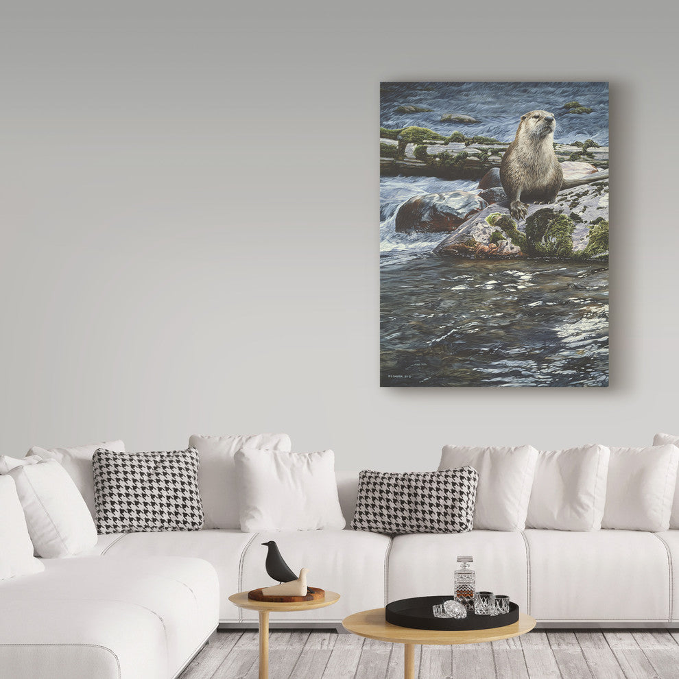 Ron Parker ''Riverside Pause River Otter'' Canvas Art, 19"x14"