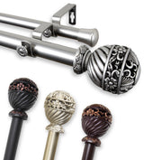 Stefan 1" Double Curtain Rod, Satin Nickel, 48-84"