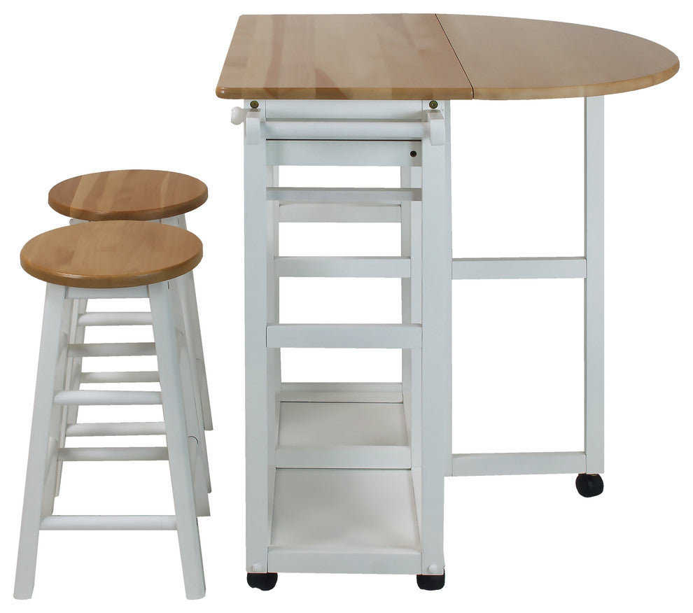 0Breakfast Cart with Drop-Leaf Table-White