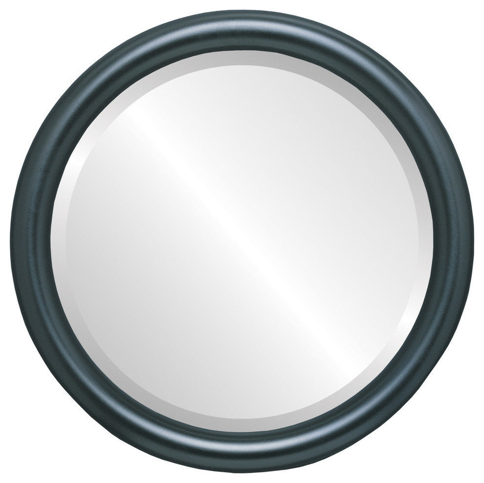 Pasadena Framed Round Mirror, Matte Black, 15"x15"