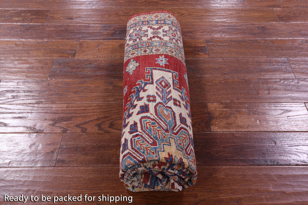 4' 10" X 6' 5" Geometric Super Kazak Handmade Wool Rug - Q12844