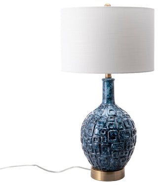 Nuloom 28" Tegular Ceramic Flask Linen Shade Blue 3-Way Switch Table Lamp