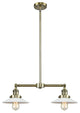 Halophane 2-Light Chandelier, Antique Brass, Matte White Halophane