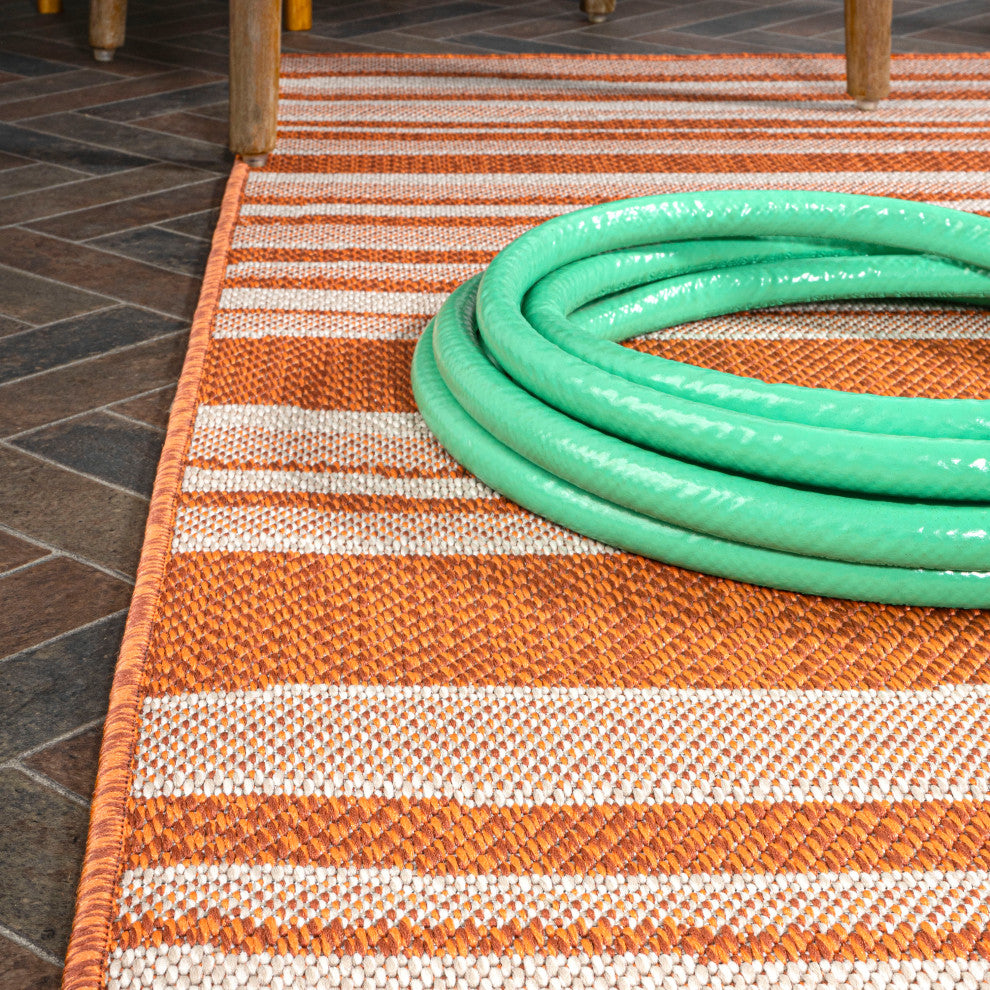 Castara Wavy Stripe Modern Indoor/Outdoor Area Rug, Orange/Cream, 8x10