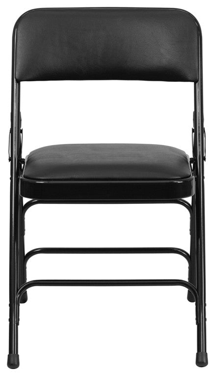 2 Pack HERCULES Curved Triple Braced & Double Hinged Folding Chairs, Black Vinyl/Black Frame