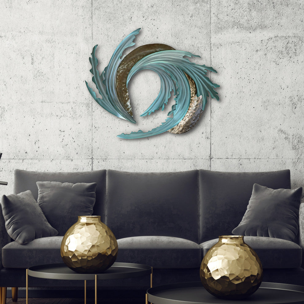 Coastal Home Decor 'Sea and Sand' - Abstract Ocean Waves Art on Stainless Steel