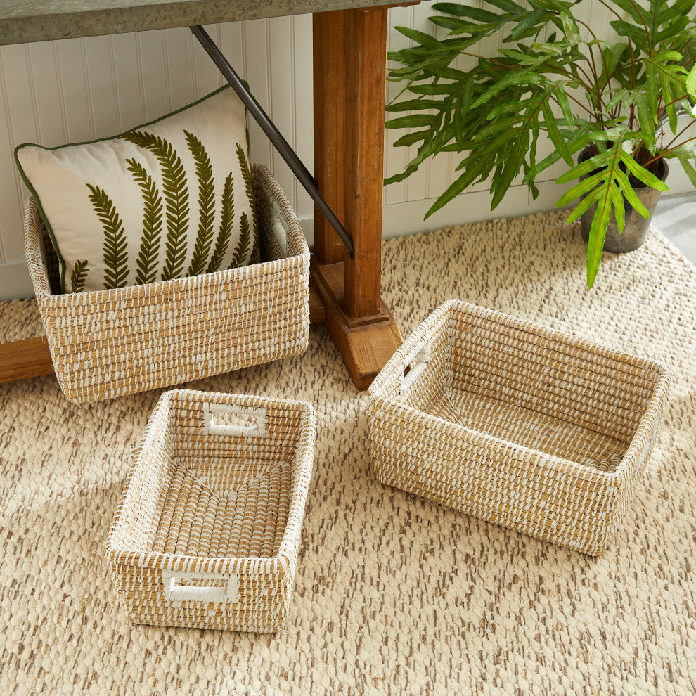 Rivergrass Rectangular Storage Baskets With Handles, Set of 3