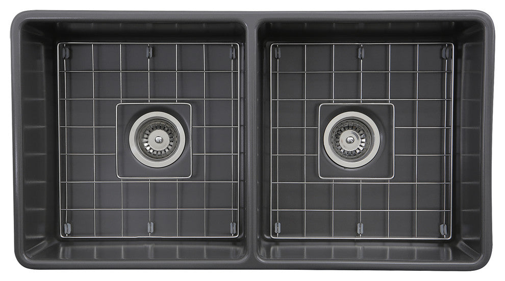 Nantucket Sinks 33'' Double Bowl Gray Fireclay Farmhouse Sink