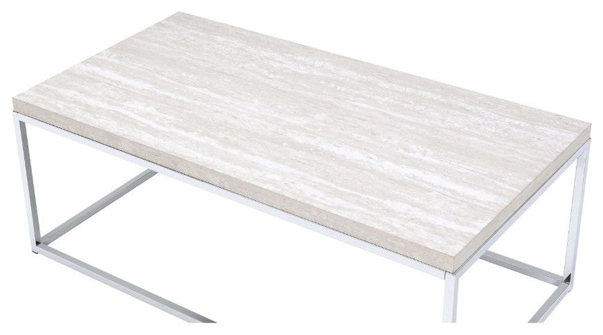 Snyder Coffee Table, Engineered Stone Top & Chrome Finish