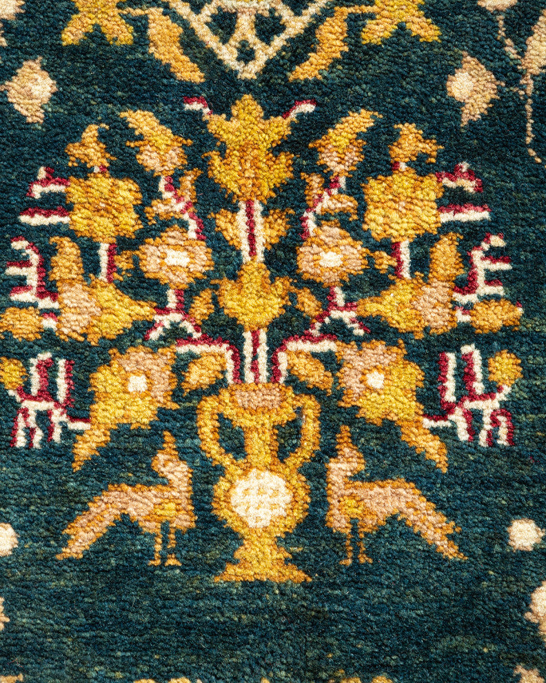 Mogul, One-of-a-Kind Hand-Knotted Runner Green, 6'2"x12'9"