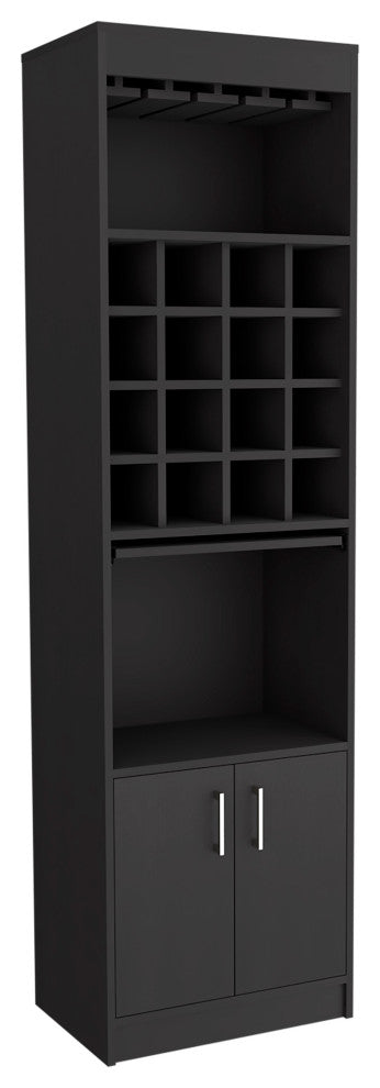 DEPOT E-SHOP Athens Bar Cabinet,16 Wine Cubbies,2 Open Shelves,Glass Rack, Black