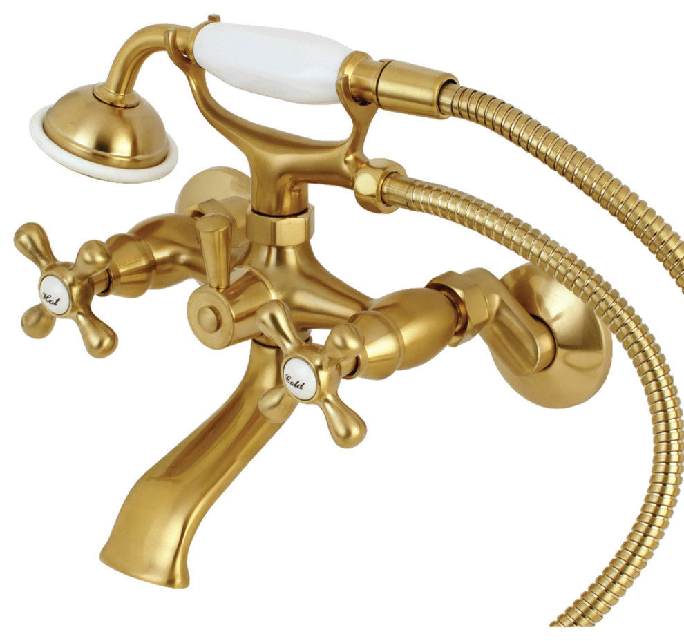 Kingston Adjustable Center Tub Wall Mount Clawfoot Tub Faucet, Brushed Brass
