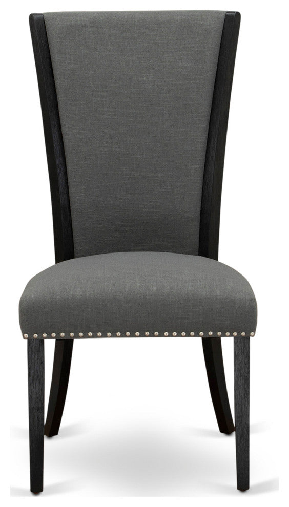 Set Of 2, Dining Room Chairs, Black Wooden Structure, Dark Gotham Grey Seat