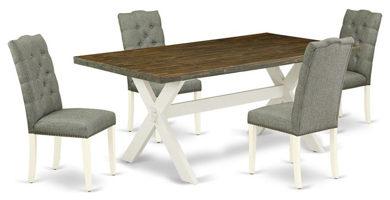 X077El207-5, 5-Piece Dining Set, 4 Chairs, Table Top and Wooden Cross Legs