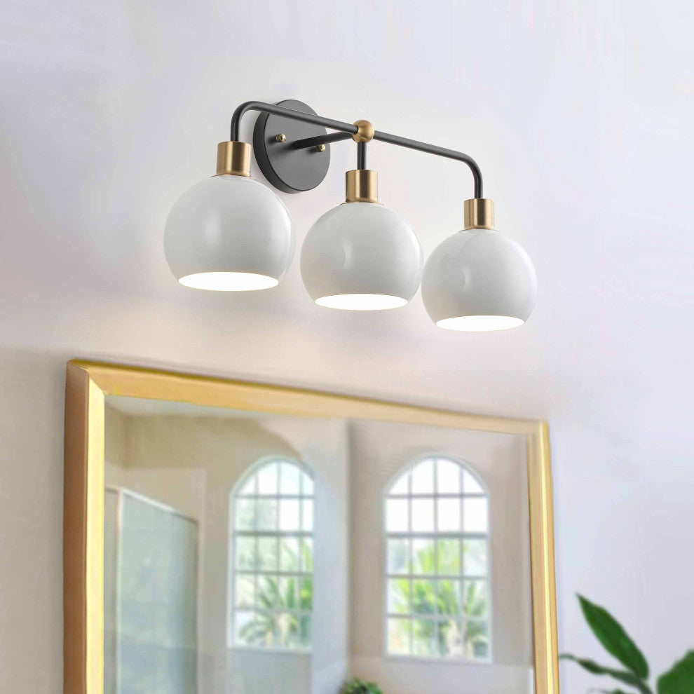 Modern Black 3-Light Bathroom Vanity Light with White Metal Shades