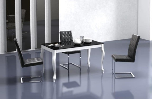 Retro Glass Top Extendable Dining Table, Black & White