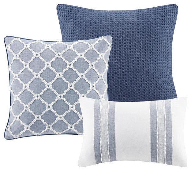 Madison Park Signature Noble Blue Oversized Duvet Cover Set w Removable Insert
