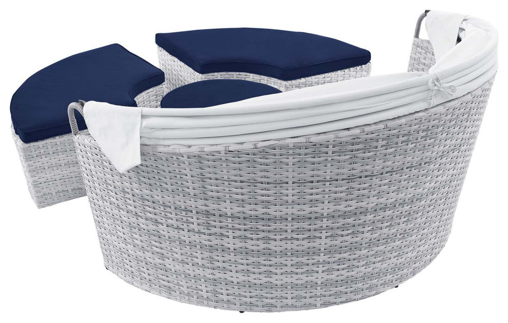 Daybed Sofa Bed, Sunbrella, Blue Navy Gray, Rattan, Wicker, Outdoor Patio