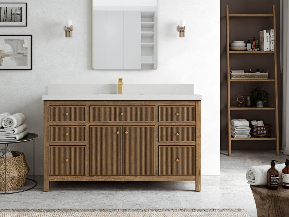 Sonoma Teak 60 Single Bathroom Vanity in Dark Natural with 2" Carrara Quartz