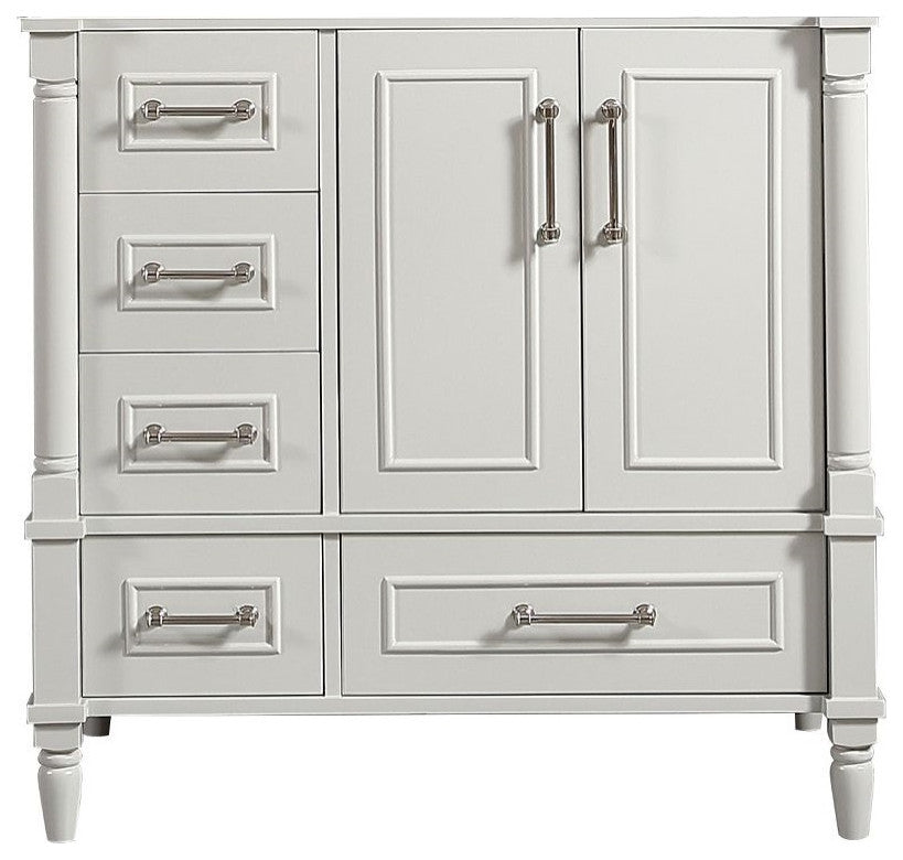 Aberdeen Bathroom Vanity, White, 36" Right, Cabinet Only