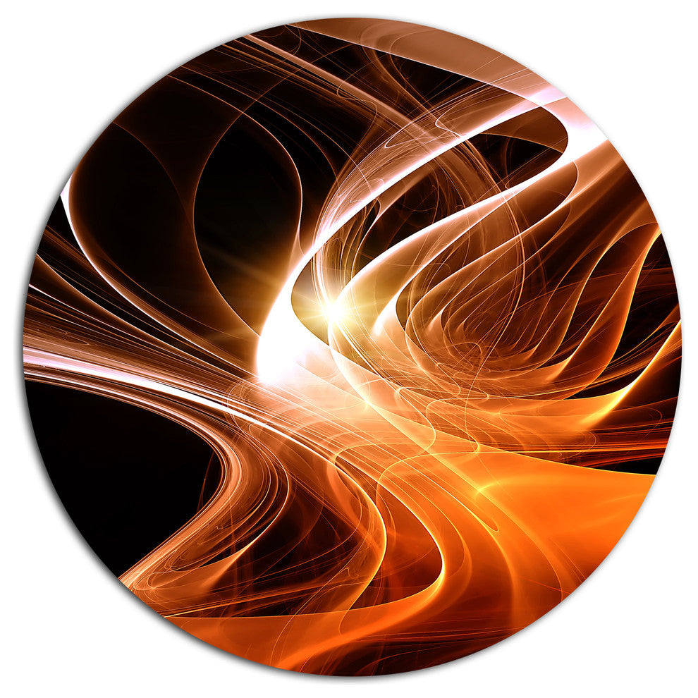 Orange 3D Shaped Fractal Design, Abstract Disc Metal Artwork, 23"