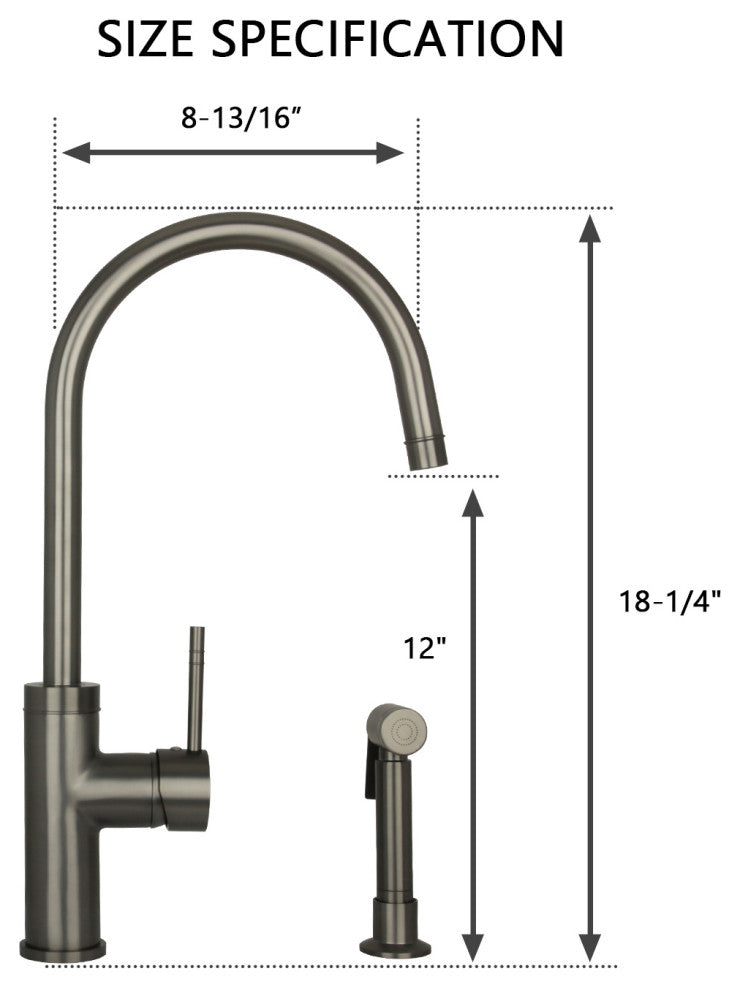Akicon One-Handle Copper Widespread Kitchen Faucet, Side Sprayer, Gun Black