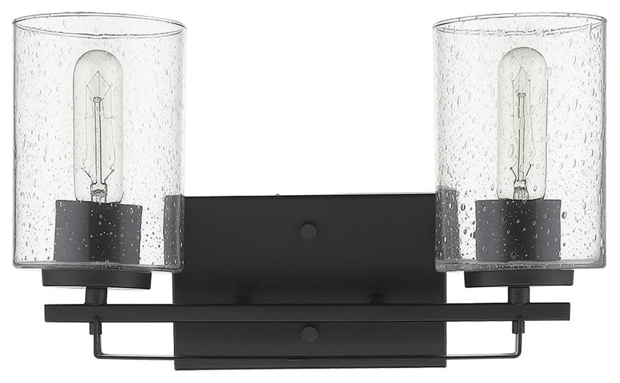 Black Metal and Textured Glass Two Light Wall Sconce