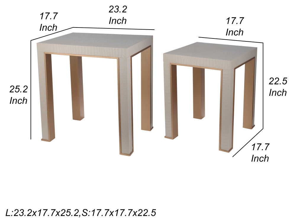 Benzara BM284914 Side End Tables, Faux Leather Upholstered, 2-Piece Set, Beige