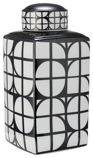 Ceramic 18"H Square Jar, Lid, Black/White