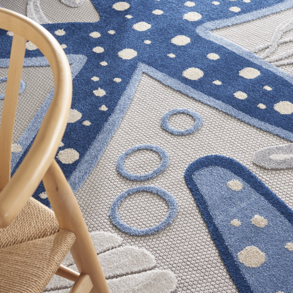 7 x 10' Blue and Gray Indoor Outdoor Area Rug