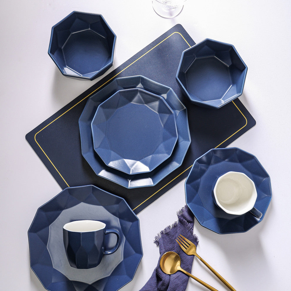 Stone Lain Jamie Porcelain 16 Piece Dinnerware Set, Blue