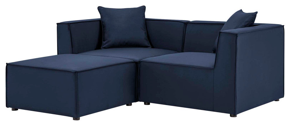 Lounge Loveseat Chaise Sofa, Fabric, Blue Navy, Modern, Outdoor Patio Bistro