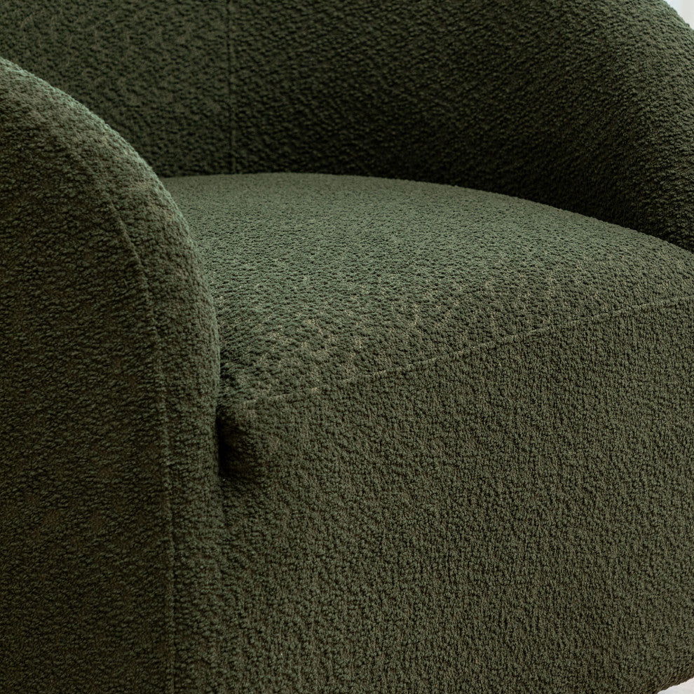 32" Wide Boucle Upholstered Swivel Barrel Chair, Green