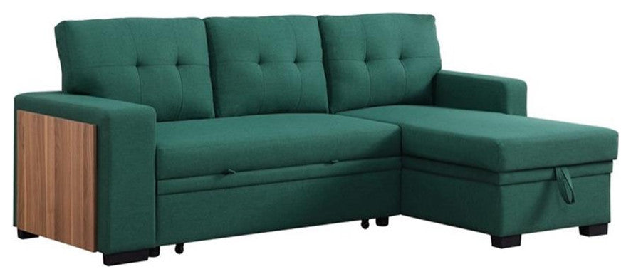 Fabric Reversible Modern Side Compartment Sleeper Sectional Sofa Bed-Green
