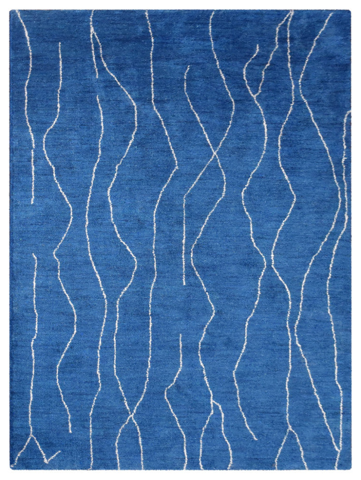 HAND KNOTTED LOOM SILK ECO-FRIENDLY RUGS-5'x8',Rectangle,Blue White,Contemporary