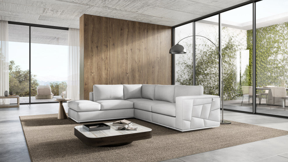 Skylar Genuine Italian Leather Modern Left Arm Facing Chaise Sectional, White