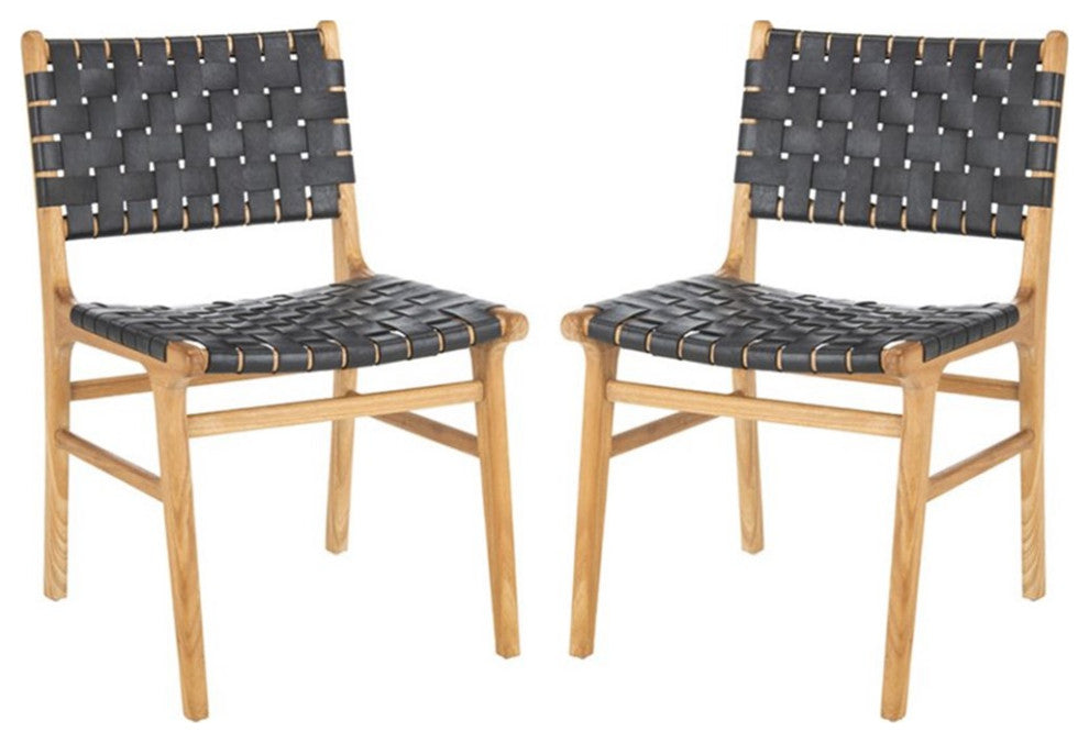 Safavieh Taika Leather Dining Side Chair in Black (Set of 2)