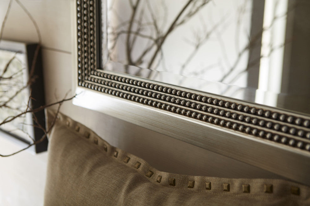 36" Warm Silver Beaded Mirror