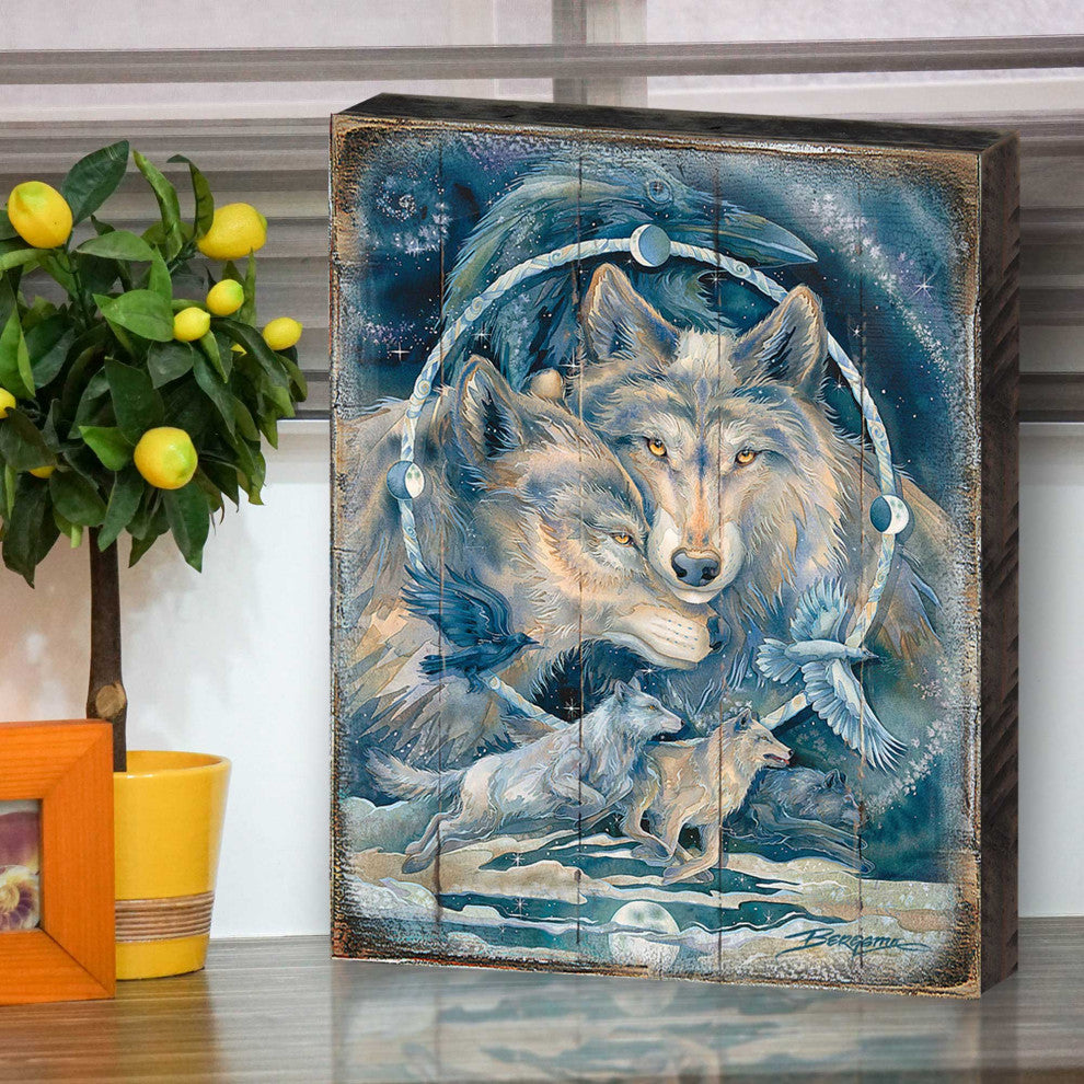 In Spirit I Am Free Wolves and Ravens Wooden Wall Art, X-Large 36x24