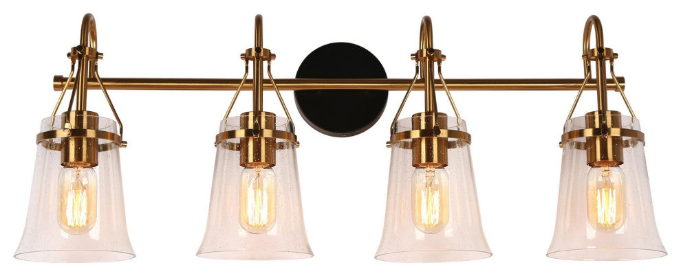 LNC Polished Gold Modern Seeded-Glass Wall Sconce, 4 Lights