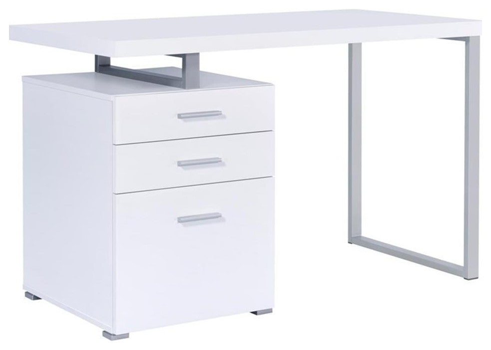 Coaster Brennan Modern 3-Drawer Wood Office Desk in White and Silver