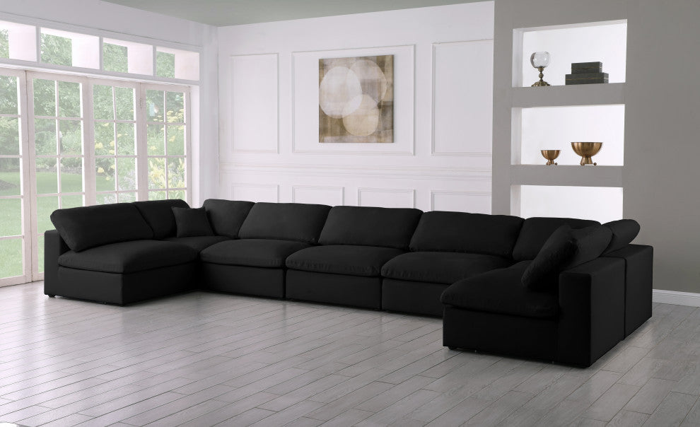 Plush Velvet / Down Standard Comfort 7-Piece U-Shaped Modular Sectional, Black