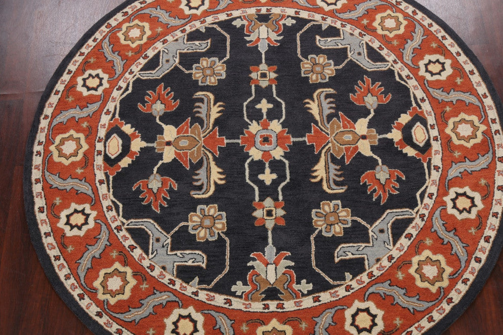 Traditional Floral Round Oriental Wool Area Rug Hand-tufted Carpet 8x8