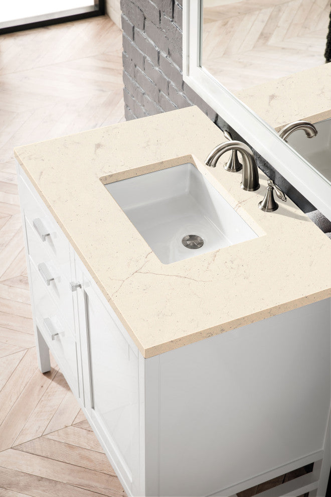 Addison 36" Single Vanity Cabinet, Glossy White, Eternal Marfil Quartz