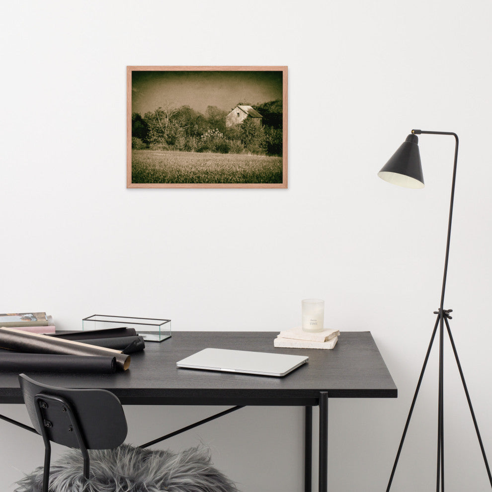 Abandoned Barn In The Trees Vintage Framed Photo Paper Wall Art Prints, Red Oak, 18" X 24"