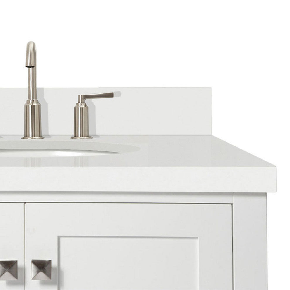 ARIEL Cambridge 43" Right Offset Oval Sink Bathroom Vanity White With Quartz Top