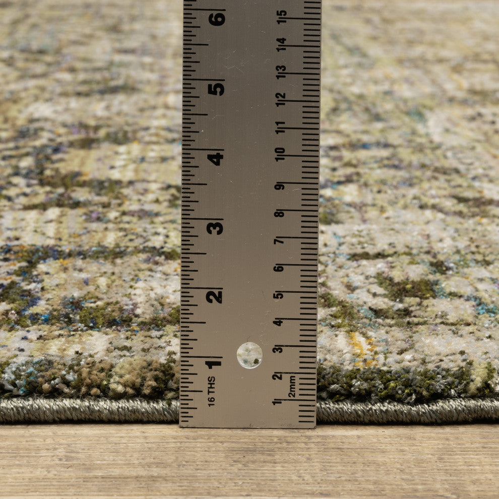 Adeline Distressed Floral Traditions Green and  Multi Area Rug, 2'6"x12'