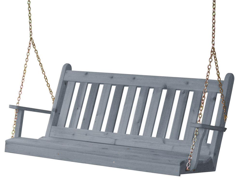 Cedar Traditional English Porch Swing, Gray Stain, 6 Foot