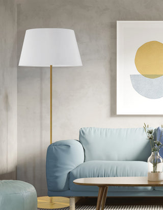 Gretchen 1-Light Round Base Floor Lamp, Aged Brass, White Shade