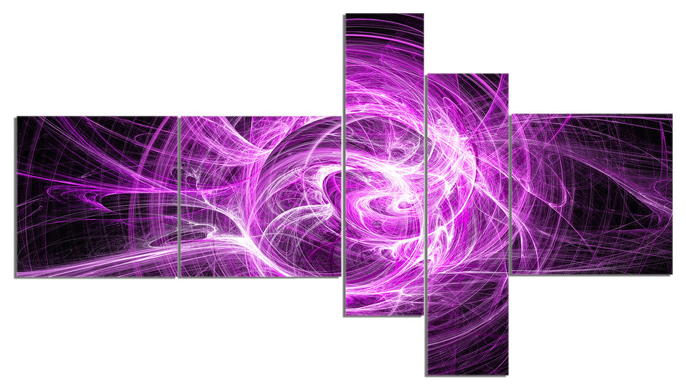 Wisps of Smoke Purple in Black, Abstract Canvas art print, 60"x32", 5 panels